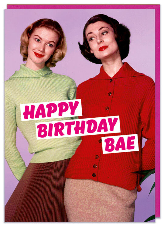 A birthday card with a retro picture of two best female friends