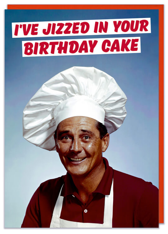 A birthday card with a 1960s picture of a smiling chef looking at the camera