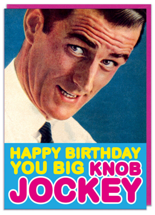 A gay birthday card with a 1950s picture of a man looking to camera