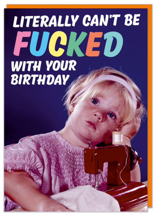 A birthday card with a 1960s picture of a bored looking young girl with hear head in her hand