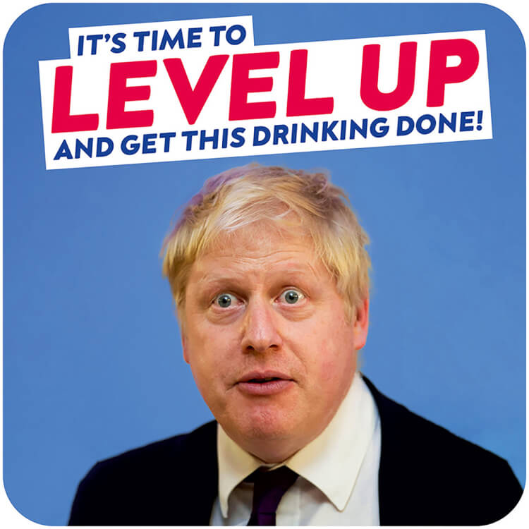A coaster with a picture of a confused Boris Johnson