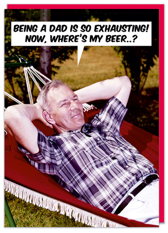 A Father's Day card featuring a 1960s picture of an older man lounging in a hammock