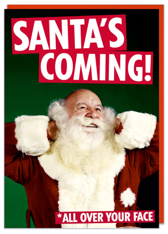 A Christmas card with a retro picture of Santa Claus sitting down with his arms behind his head