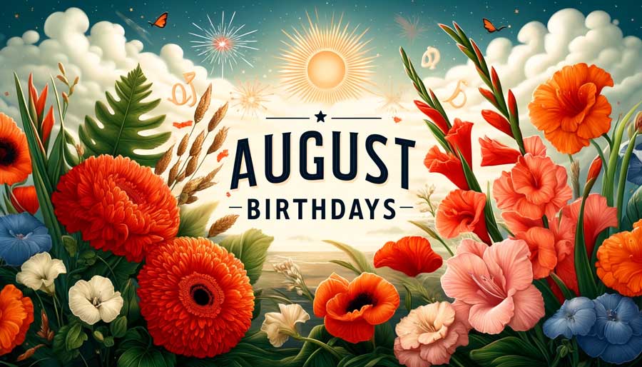 August Birthdays, signs, birthstones, celebrities, colours, flowers and more