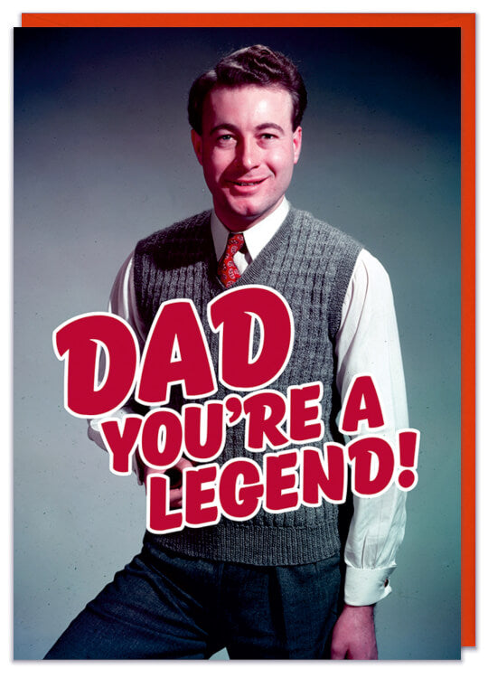 A Fathers Day card with a retro picture of a smiling man looking at camera