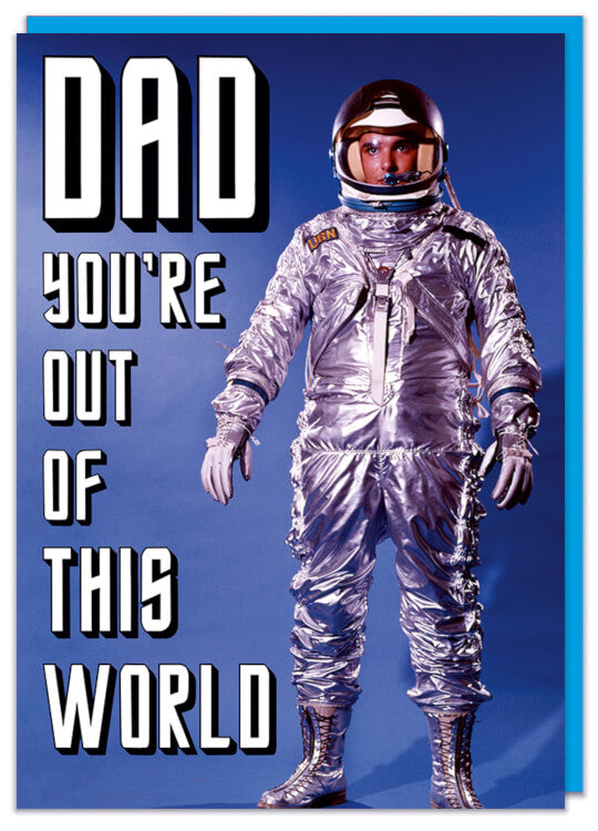 A Fathers Day card featuring a retro image of an astronaut