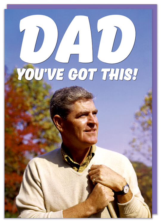 A Fathers Day card with a 1960s image of a man in his garden