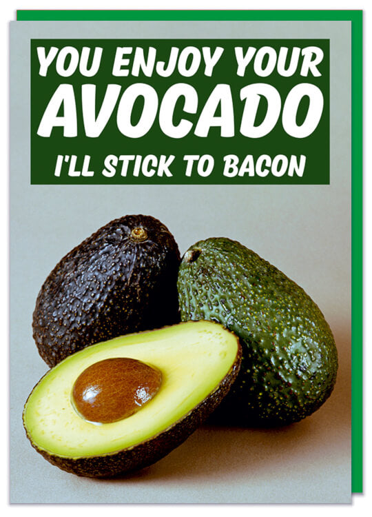 A greeting card with a dull picture of avocados