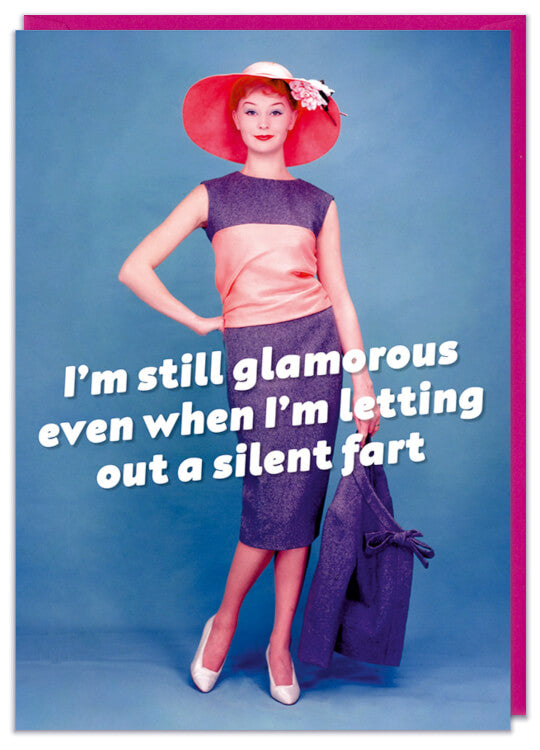 A funny greeting card with a retro photo of a glamorous woman