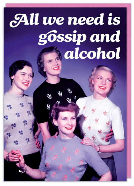 A birthday card with a vintage picture of four smiling wholesome looking women looking off camera