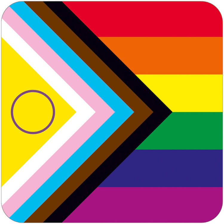 An LGBTQ+ coaster with the intersex progress pride flag banner