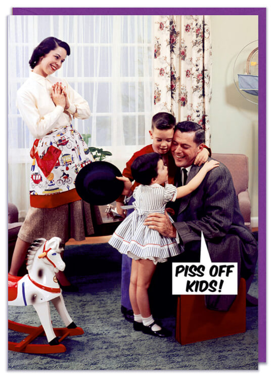 A Fathers Day card with a 1960s picture of a loving family