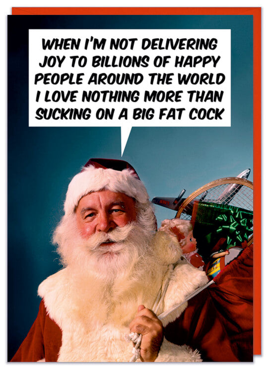 A Christmas card with a retro photo of Father Christmas holding a big sack of toys