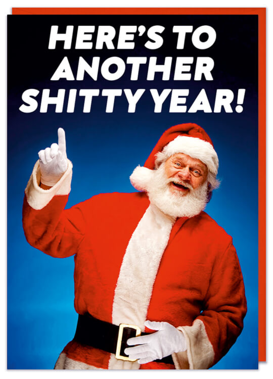 A rude Christmas Card with a picture of a jolly Father Christmas