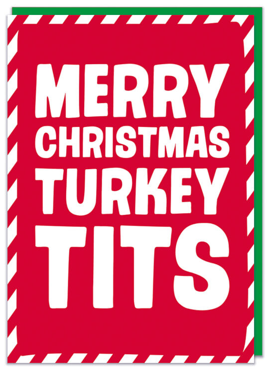 A text based Christmas card with a red candy cane border