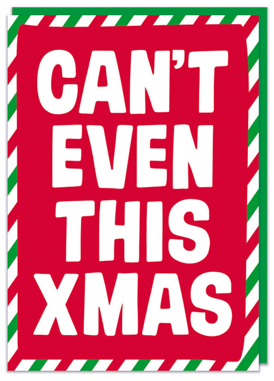 A text based Christmas card with a red and green candy cane border