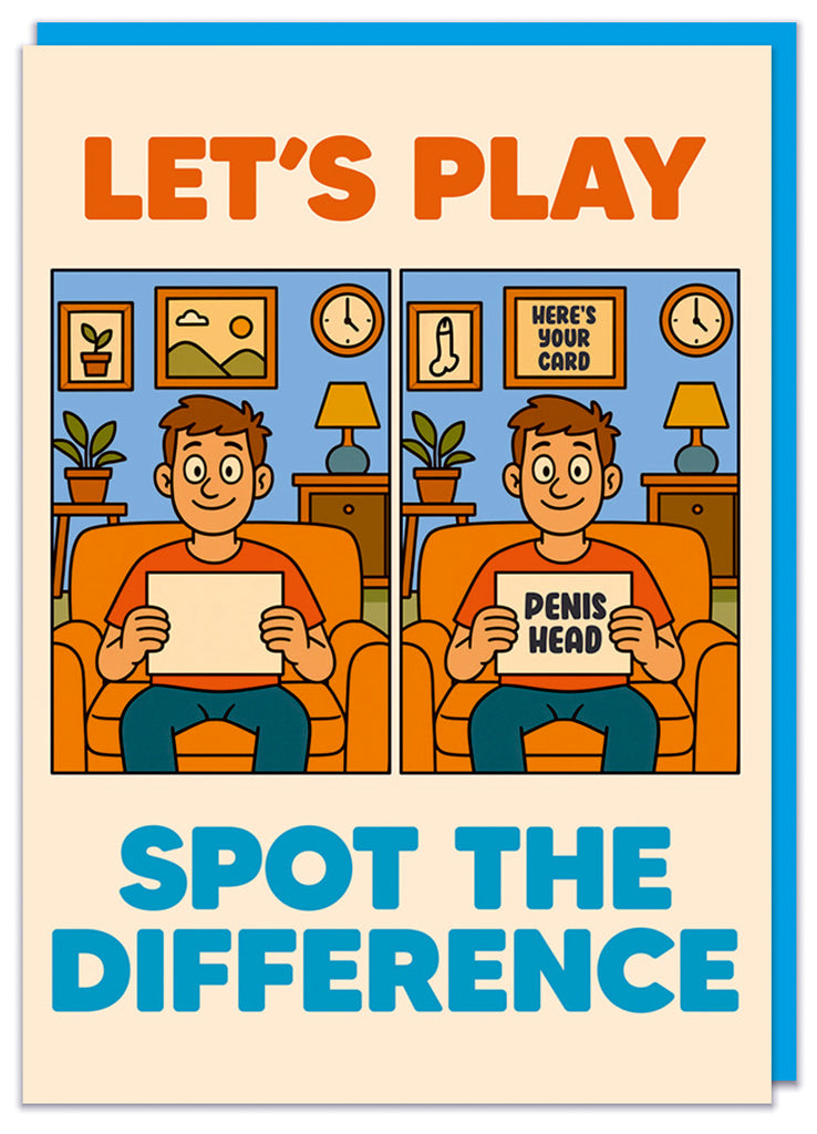 A funny illustrated birthday card based on spot the difference
